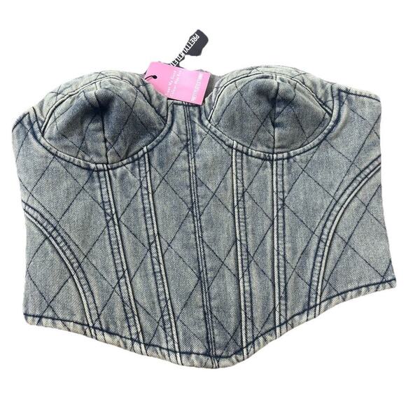 NWT Pretty Little Thing Denim acid Wash Denim Corset Bustier Crop Top Y2K Sz 4 - Picture 1 of 6